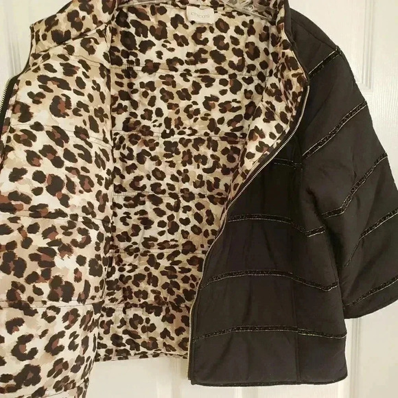Chico's Reversible Puffer Jacket Black/Animal Print - Picture 6 of 6